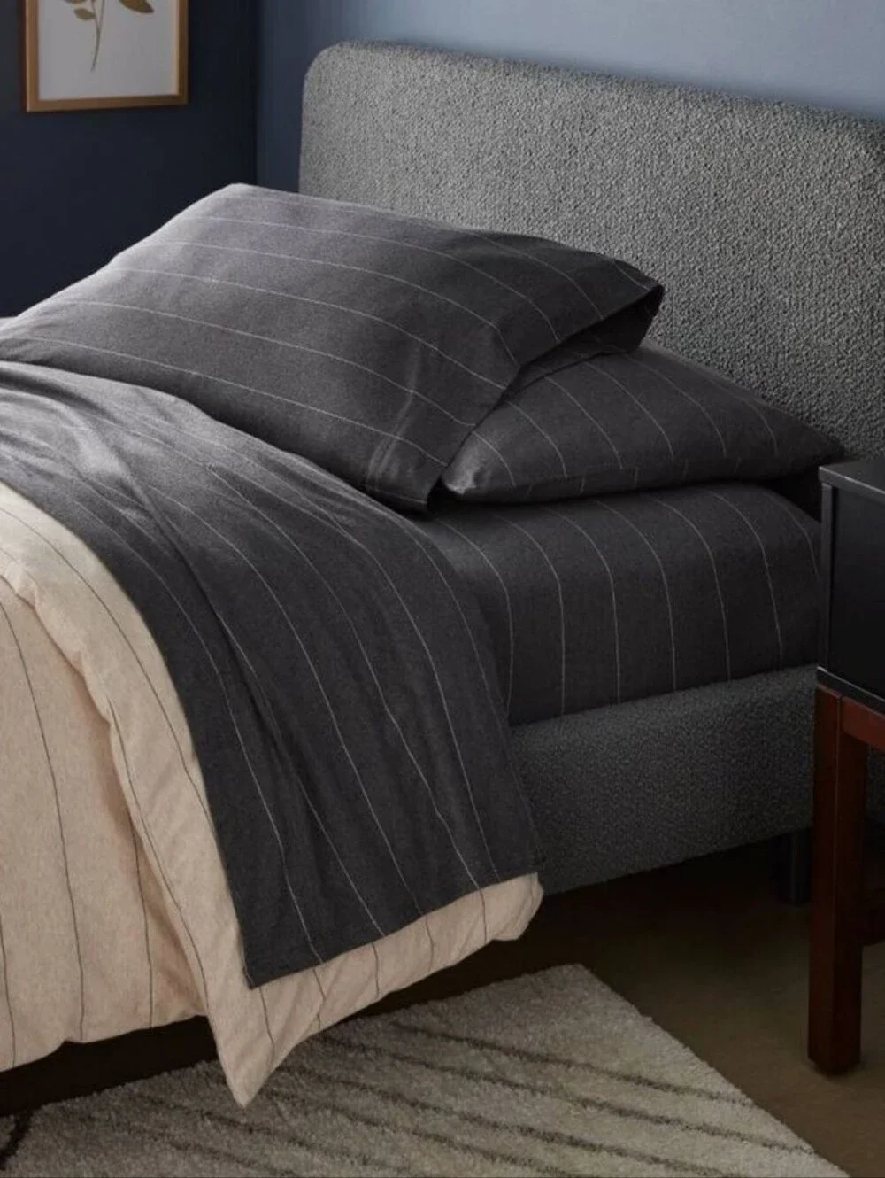 Threshold - Queen Cotton Jersey Sheet Set Grey with White Pinstripes, New